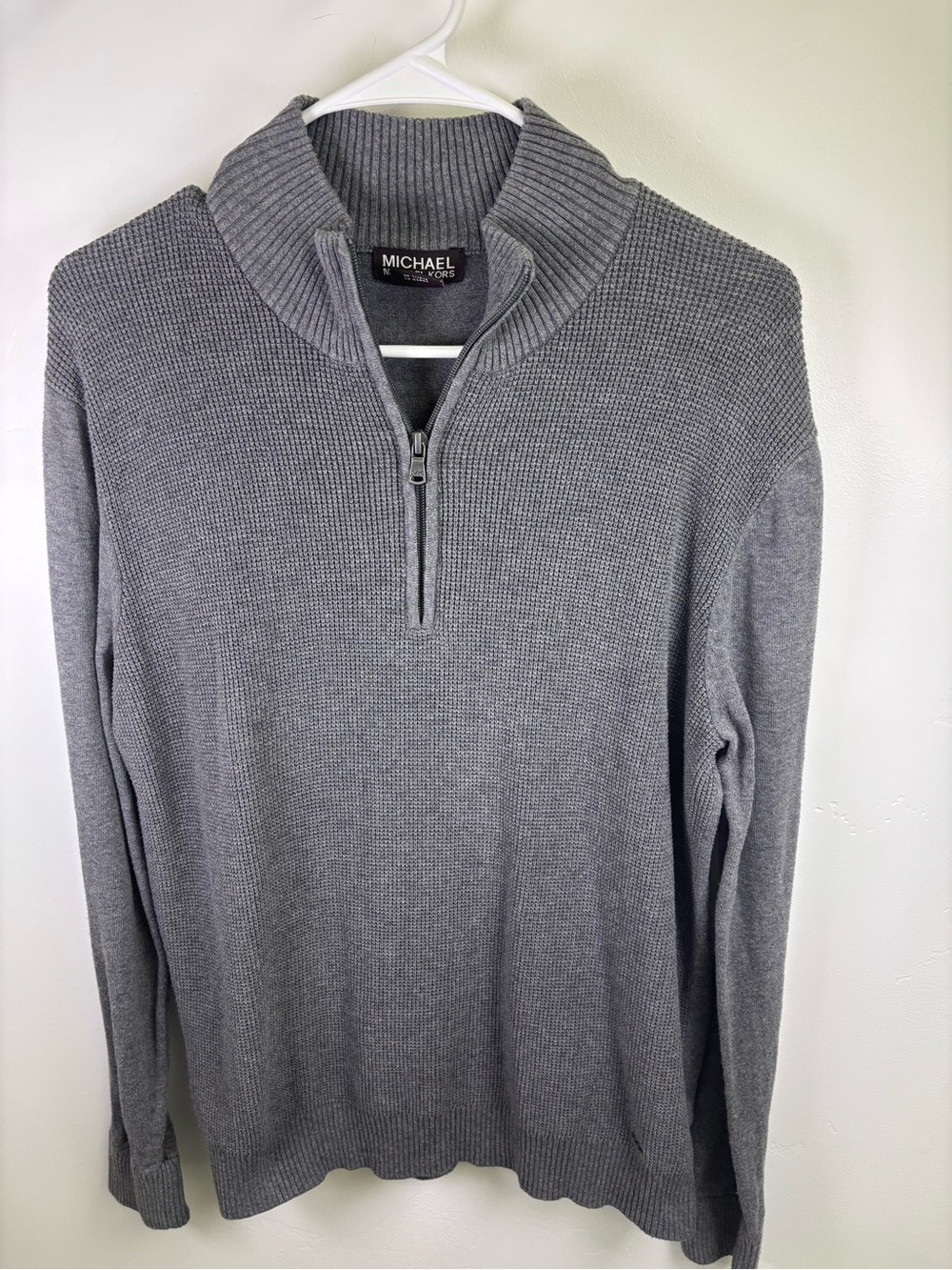 MICHAEL KORS QUARTER ZIP SWEATER  MEN MEDIUM  DARK GRAY  SOFT COTTON